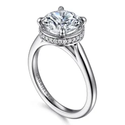 New Gabriel & Co. Reece - 14K White Gold Round Bezel Prong Diamond Engagement Ring