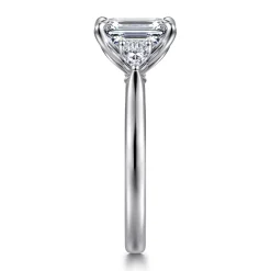 Online Gabriel & Co. Reema - 14K White Gold Emerald Cut Three Stone Lotus Diamond Engagement Ring