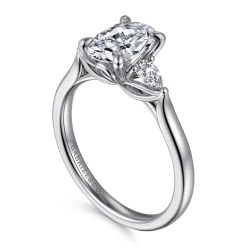 Clearance Gabriel & Co. Reema - 14K White Gold Oval Three Stone Lotus Diamond Engagement Ring