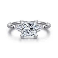 Best Gabriel & Co. Reema - 14K White Gold Princess Cut Three Stone Lotus Diamond Engagement Ring