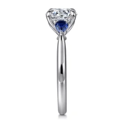 Online Gabriel & Co. Reema - 14K White Gold Three Stone Round Lotus Sapphire and Diamond Engagement Ring