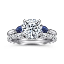 Online Gabriel & Co. Reema - 14K White Gold Three Stone Round Lotus Sapphire and Diamond Engagement Ring