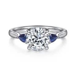 Online Gabriel & Co. Reema - 14K White Gold Three Stone Round Lotus Sapphire and Diamond Engagement Ring