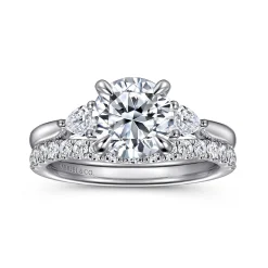 Hot Gabriel & Co. Reema - 14K White Gold Three Stone Round Lotus Diamond Engagement Ring