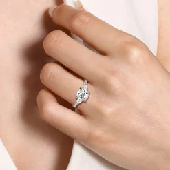 Hot Gabriel & Co. Reema - 14K White Gold Three Stone Round Lotus Diamond Engagement Ring