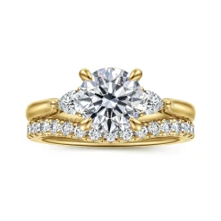 Clearance Gabriel & Co. Reema - 14K Yellow Gold Round Three Stone Lotus Diamond Engagement Ring