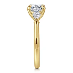 Clearance Gabriel & Co. Reema - 14K Yellow Gold Round Three Stone Lotus Diamond Engagement Ring