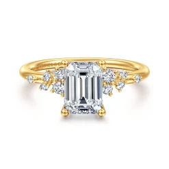 New Gabriel & Co. Reena - 18K Yellow Gold Emerald Cut Diamond Engagement Ring
