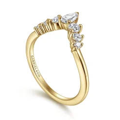 Clearance Gabriel & Co. Reggio - Curved-14K Yellow Gold Pear Shape and Round Diamond Anniversary Band - 0.5 ct