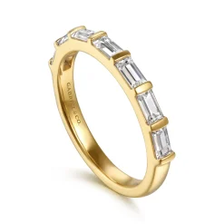 Hot Gabriel & Co. Rena - 14K Yellow Gold Bar Set Diamond Baguette 7 Stone Anniversary Band - 0.67 ct