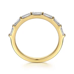 Hot Gabriel & Co. Rena - 14K Yellow Gold Bar Set Diamond Baguette 7 Stone Anniversary Band - 0.67 ct