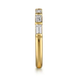 Hot Gabriel & Co. Rena - 14K Yellow Gold Bar Set Diamond Baguette 7 Stone Anniversary Band - 0.67 ct