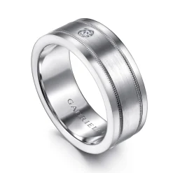 Outlet Gabriel & Co. Rhys - 14K White Gold Diamond Men's Wedding Ring in Satin Finish