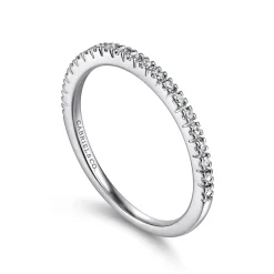 New Gabriel & Co. Rialle - 14K White Gold Prong Set Diamond Wedding Band - 0.1 ct