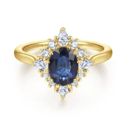 Best Gabriel & Co. Ridley - 14K Yellow Gold Oval Halo Sapphire and Diamond Engagement Ring