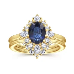 Best Gabriel & Co. Ridley - 14K Yellow Gold Oval Halo Sapphire and Diamond Engagement Ring