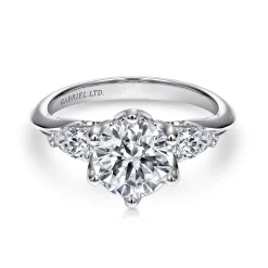 New Gabriel & Co. Rosario - 18K White Gold Three Stone Round Diamond Engagement Ring