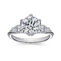 New Gabriel & Co. Rosario - 18K White Gold Three Stone Round Diamond Engagement Ring