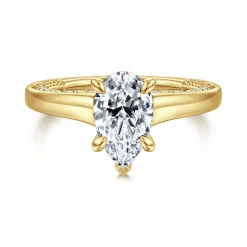 New Gabriel & Co. Rosey - 14K Yellow Gold Pear Shape Diamond Engagement Ring