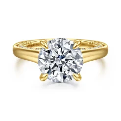New Gabriel & Co. Rosey - 14K Yellow Gold Round Diamond Engagement Ring