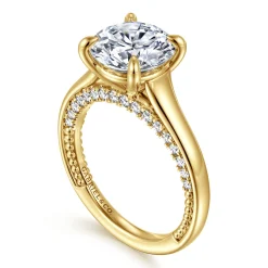 New Gabriel & Co. Rosey - 14K Yellow Gold Round Diamond Engagement Ring