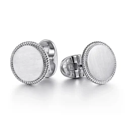 Clearance Gabriel & Co. Round Cufflinks Twisted Rope Trim 925 Sterling Silver