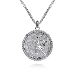 Online Gabriel & Co. Round 925 Sterling Silver St. Christopher Protect Us Pendant with Twisted Rope Frame
