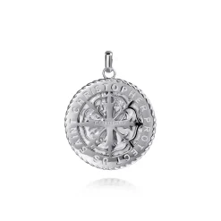 Online Gabriel & Co. Round 925 Sterling Silver St. Christopher Protect Us Pendant with Twisted Rope Frame