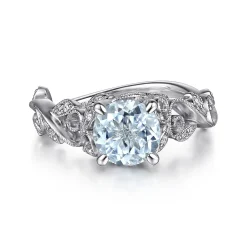 Discount Gabriel & Co. Roxanna - 14K White Gold Split Shank Round Aquamarine and Diamond Engagement Ring