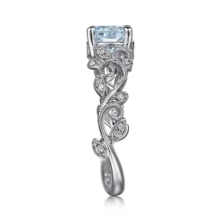 Discount Gabriel & Co. Roxanna - 14K White Gold Split Shank Round Aquamarine and Diamond Engagement Ring