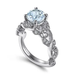 Discount Gabriel & Co. Roxanna - 14K White Gold Split Shank Round Aquamarine and Diamond Engagement Ring