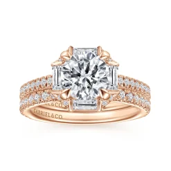 Discount Gabriel & Co. Ryland - 14K Rose Gold Octagonal Halo Round Diamond Engagement Ring