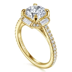Clearance Gabriel & Co. Ryland - 14K Yellow Gold Octagonal Halo Round Diamond Engagement Ring