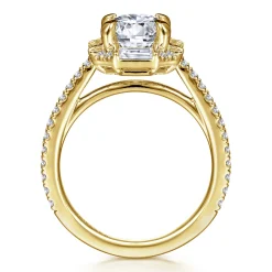 Clearance Gabriel & Co. Ryland - 14K Yellow Gold Octagonal Halo Round Diamond Engagement Ring