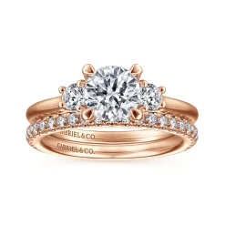 Hot Gabriel & Co. Sanaa - 14K Rose Gold Round Three Stone Diamond Engagement Ring