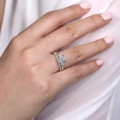 Discount Gabriel & Co. Sanaa - 14K White Gold Round 3 Stone Diamond Engagement Ring
