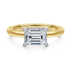Clearance Gabriel & Co. Sandi - 14K White-Yellow Gold East West Emerald Cut Diamond Engagement Ring