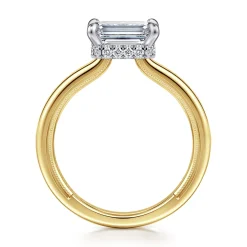 Clearance Gabriel & Co. Sandi - 14K White-Yellow Gold East West Emerald Cut Diamond Engagement Ring