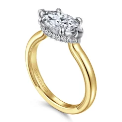 New Gabriel & Co. Sandi - 14K White-Yellow Gold East West Marquise Shape Diamond Engagement Ring
