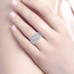 New Gabriel & Co. Sandrine - 14K White Gold Round Diamond Twisted Engagement Ring