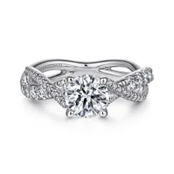 New Gabriel & Co. Sandrine - 14K White Gold Round Diamond Twisted Engagement Ring