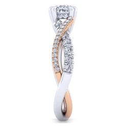 New Gabriel & Co. Sandrine - 14K White-Rose Gold Cushion Cut Twisted Diamond Engagement Ring