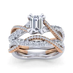 Discount Gabriel & Co. Sandrine - 14K White-Rose Gold Emerald Cut Diamond Twisted Engagement Ring