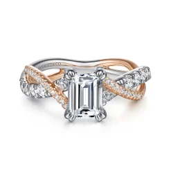 Discount Gabriel & Co. Sandrine - 14K White-Rose Gold Emerald Cut Diamond Twisted Engagement Ring