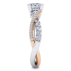 Discount Gabriel & Co. Sandrine - 14K White-Rose Gold Princess Cut Diamond Twisted Engagement Ring
