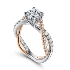 New Gabriel & Co. Sandrine - 14K White-Rose Gold Round Diamond Twisted Engagement Ring