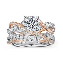 New Gabriel & Co. Sandrine - 14K White-Rose Gold Round Diamond Twisted Engagement Ring