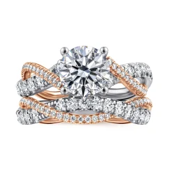 Clearance Gabriel & Co. Sandrine - 14K White-Rose Gold Round Twisted Diamond Engagement Ring