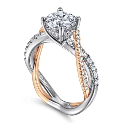 Clearance Gabriel & Co. Sandrine - 14K White-Rose Gold Round Twisted Diamond Engagement Ring