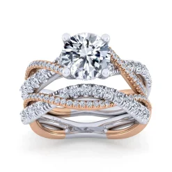 Discount Gabriel & Co. Sandrine - 14K White-Rose Gold Twisted Round Diamond Engagement Ring